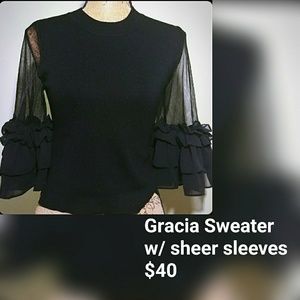Gracia top with ruffled mesh sleeves